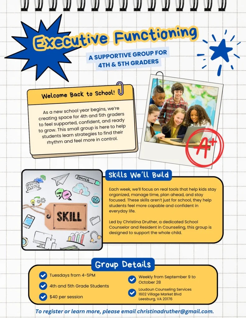Executive Functioning Group for 4th and 5th Graders Tuesdays from 4-5pm